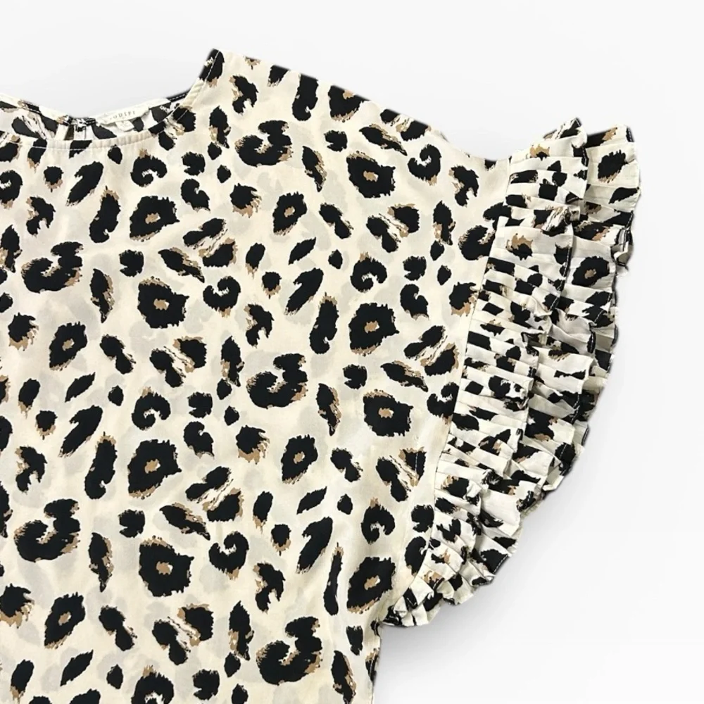Jodifl Leopard Print Loose Fit Pleated Sleeves Blouse Women’s Size Small - Picture 7 of 11